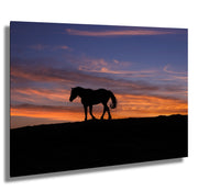 Twilight Sentinel - Wild Horse Silhouette Against Fiery Sunset - Western Ranch Wall Art