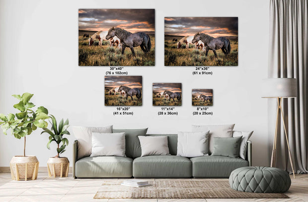 Wild Horse Photography - 'Twilight Sentinels' - Western Landscape Canvas Print - Mustang Art