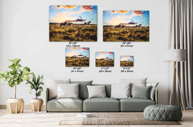 Wild Mustang Sunset Photography - Free Spirits at Golden Hour - Western Prairie Wall Art