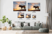 Wild Horse Photography Wall Art - 'Golden Horizon' - Mustang Silhouette Print - Western Decor