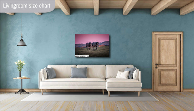 Wild Mustang Wall Art - Dusk Wanderers - Horse Photography Print - Magenta Sky Western Decor