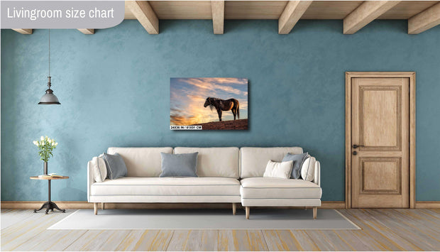 Wild Horse Photography Wall Art - 'Golden Horizon' - Mustang Silhouette Print - Western Decor