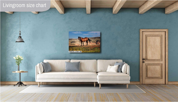 Majestic Wild Mustang Wall Art - Bay Horse on Desert Ridge - Western Wildlife Photography