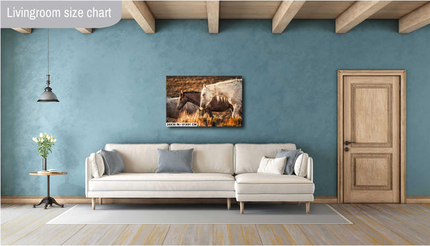 Sunset Embrace - Wild Mustang Duo Photography - Amber Prairie Western Horse Wall Art