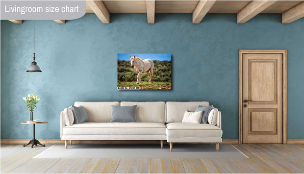 Ivory Spirit Wild Horse Photography - Golden Mane Mustang Wall Art - Sage Desert Decor