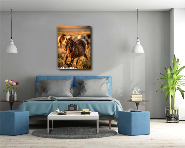 Sunset Gallop Wild Mustang Wall Art - Golden Hour Western Horse Photography - Rustic Decor