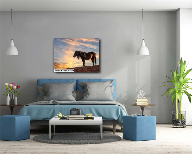 Wild Horse Photography Wall Art - 'Golden Horizon' - Mustang Silhouette Print - Western Decor