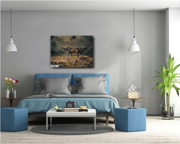 Untamed Glory - Wild Mustang Wall Art - Stormy Prairie Photography - Western Home Decor