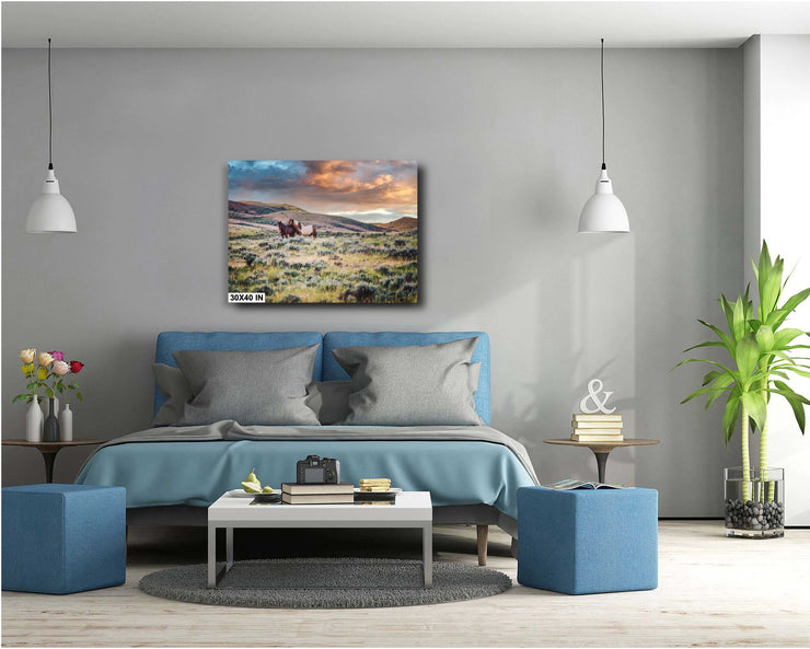 Wild Mustang Duo at Golden Hour - Western Landscape Photography - Rustic Horse Wall Art
