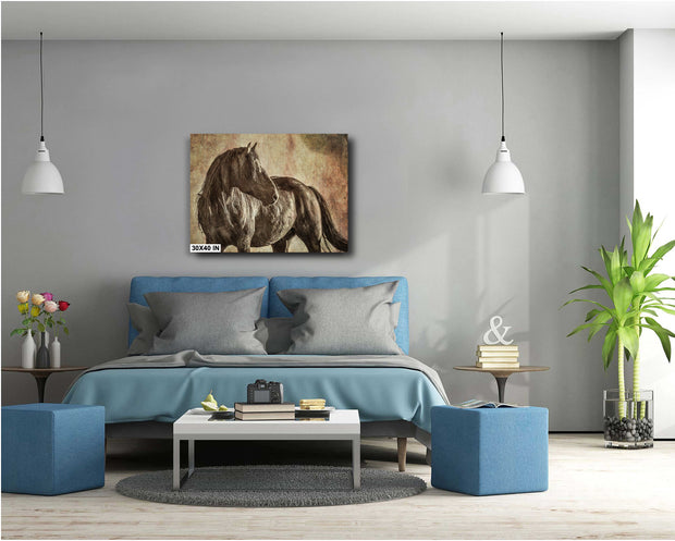 Majestic Dark Horse Wall Art - Vintage Textured Equestrian Portrait - Rustic Home Decor