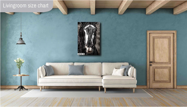 Striking Wild Horse Portrait - Black and White Mustang Canvas - Dramatic Equine Wall Art