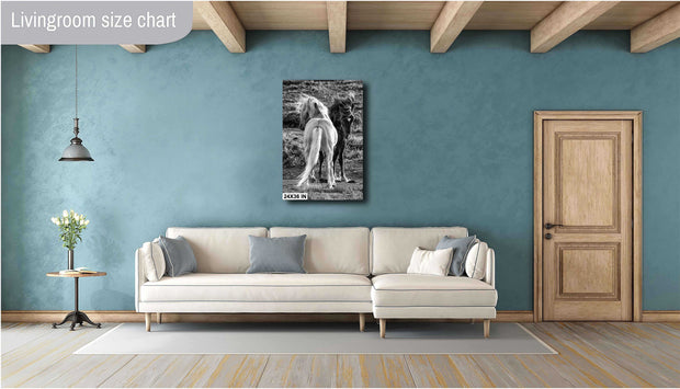 Wild Horse Contrast Black and White Canvas Print - Wind Tossed Manes - Western Art Decor