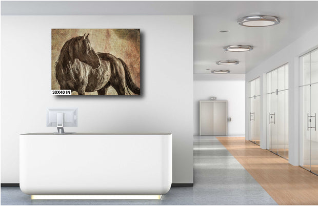Majestic Dark Horse Wall Art - Vintage Textured Equestrian Portrait - Rustic Home Decor