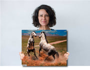 Dappled Mustangs Rising - Wild Horse Confrontation Art - Dramatic Western Landscape Photography